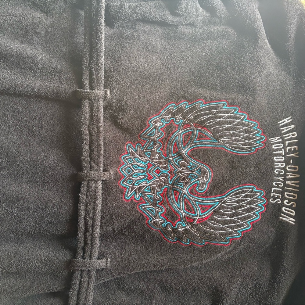 Harley-Davidson Black Hoodie with Multicolor Embroidered Eagle robe